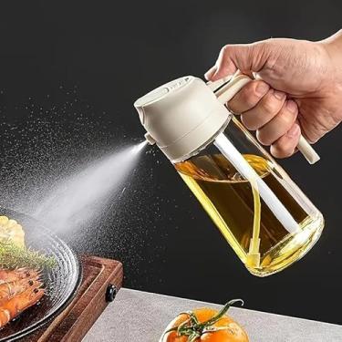 Imagem de Pulverizador de óleo portátil 2 em 1 para cozinhar, frasco de spray de óleo de 470 ml para casa, dispensador portátil de azeitona - bege