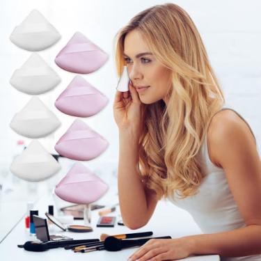Imagem de 8 peças de pó puff triângulo maquiagem puff rosto base ferramenta para mulheres esponja macia puff maquiagem liquidificador - branco, rosa