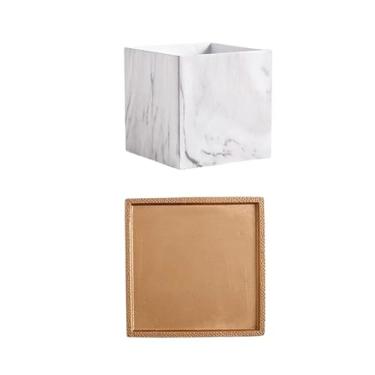 Imagem de Vasos de plantas Vaso de flores com padrão pedra em formato quadrado, vaso cerâmica bandejas pires e furo drenagem, para varanda, sala estar, cozinha jardim(Pequeno)