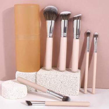 Imagem de Conjunto de pincéis de maquiagem de 7 peças, conjunto de pincéis profissionais de maquiagem para pó, base, sombra, corretivo, sombra, conjunto de pincéis de maquiagem com caixa de armazenamento (bege