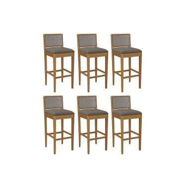 Imagem de Banqueta Sala de Jantar Sara 1BMM005CA Premium Madeira Maciça Kit 6 Un Carvalho/Linho Escuro/Tela Chumbo - Kappesberg