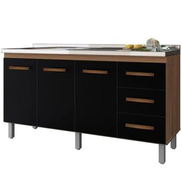 Imagem de Balcao Para Pia 3 Portas 3 Gavetas 160 Cm Emily Savana Preto Mobbs - M