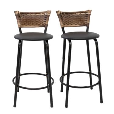 Imagem de Kit com 2 Banquetas 60cm Estrutura Preta Encosto Cappuccino Ideal Para Balcão Bancada Área de Lazer Cozinha Bar Lanchonete Piscina (Assento Preto)