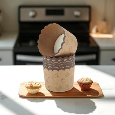Imagem de Generic 50 peças de forros de cupcake papel kraft médio impressão de frutas copos descartáveis papel de polpa de madeira revestimento PE marrom avermelhado cáqui 7 x 5,5 cm