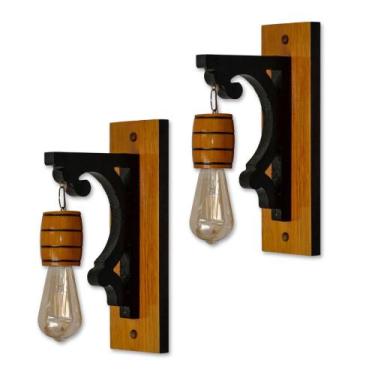 Imagem de Kit 2 Luminárias de Parede Arandela Colonial Barril em Madeira Maciça 