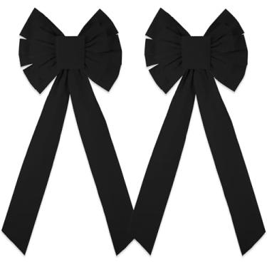 Imagem de 2 peças grandes laços de veludo de Natal 89 x 45 cm, decoração de árvore de Natal, grande laço de veludo, grinalda de Natal, enfeites de férias para casa, interior, exterior, porta, cerca, escadas