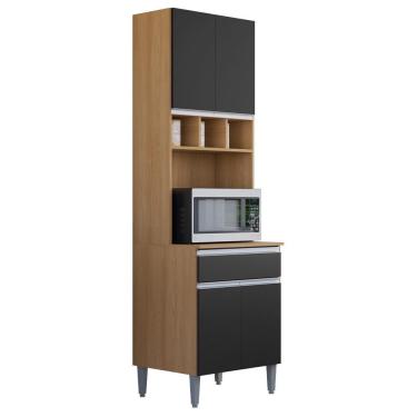 Imagem de Paneleiro Microondas 202x61cm Andreia Amendoa Preto Reajl Moveis Amendoa Preto