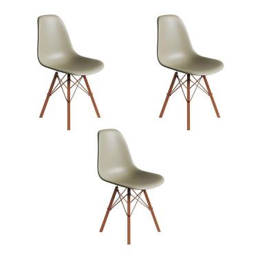 Imagem de Conjunto 3 Cadeiras Eames Estilo Moderno Em Ferro Cobre Com Assento Fendi