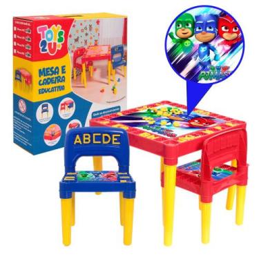 Imagem de Mesa Infantil Atividades Plástico Com 2 Cadeiras PJ Masks - Tritec