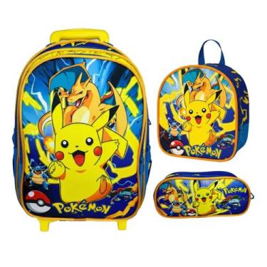 Imagem de Kit Mochila Escolar Com Rodinha Estojo Lancheira Pokemon - Genérica