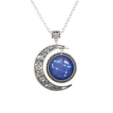 Imagem de Colar de horóscopo com pingente de signo do zodíaco azul colares de lua joias de constelação presente de arte para homens e mulheres, 18 inches, Zinco, Sem Pedra Preciosa