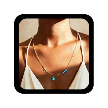 Imagem de Allereyae Colares punk com olho turco, azul turco, cruz, ouro, cruz, religiosa, crucifixo, joia para mulheres