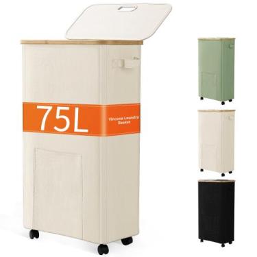 Imagem de Cesto de roupa suja Vincona com rodas 75L Bege