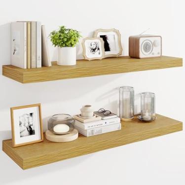 Imagem de Marsmiles Prateleiras flutuantes de 91 cm para parede, prateleiras de madeira com suportes invisíveis, conjunto de 2, prateleira rústica montada na parede para cozinha, banheiro, sala de estar