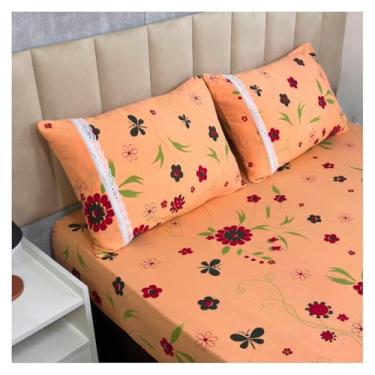 Imagem de Jogo de Lençol de Malha Casal 3 peças Estampado 100% Algodão Elástico Fronha c/Zíper(Modelo - 17)