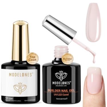 Imagem de modelones Builder Gel para unhas com camada superior de gel, capa 8 em um, sem ácido, para engrossar as unhas, vértice, acabamento de brilho, base de cor de borracha, lâmpada de LED curada, 10 ml