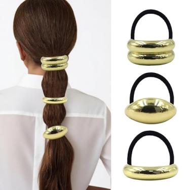 Imagem de Yitexin 6 peças de prendedores de cabelo de metal, elásticos dourados para algemas de cabelo, joias para rabos de cavalo, tranças, meninas, mulheres, acessórios modernos geométricos elegantes (ouro)