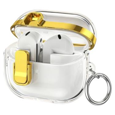 Imagem de Miimall Capa compatível com Samsung Galaxy Buds 3/Buds 3pro/Buds3 FE com clipe de bloqueio seguro, capa protetora galvanizada transparente à prova de choque para Galaxy Buds 3/Buds3 pro/FE com