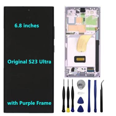 Imagem de 17.3 cm Original AMOLED 120 Hz para Samsung Galaxy S23 Ultra Screen Replacemen OEM S23ultra 5G S918U S918U1 S918B S918E Display Touch Screen Digitalizador Montagem (com moldura roxa + ferramentas)