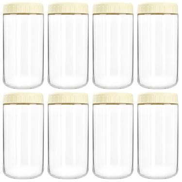 Imagem de Recipientes de aveia noturnos com tampas, potes de vidro de 680 g com tampas, 8 peças, branco leite, frascos de vidro de boca larga para salada, iogurte, lanches, preparação de refeições