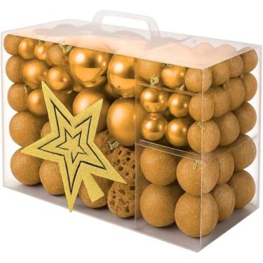Imagem de Kit de 100 Bolas de Natal Grandes Conjunto Decoração para Árvore com Glitter Fosca com Estrela (Dourado)