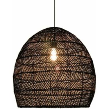 Imagem de WLHAZMWY Candeeiro pendente estilo antigo lâmpada de vime abajur chinês criativo preto tatami japonês tecido à mão teto de cabeça única (ondas de golfinho, 45 cm)