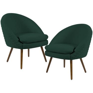 Imagem de Kit 02 Poltronas Pés Palito Tressê Linho Verde Musgo C-117