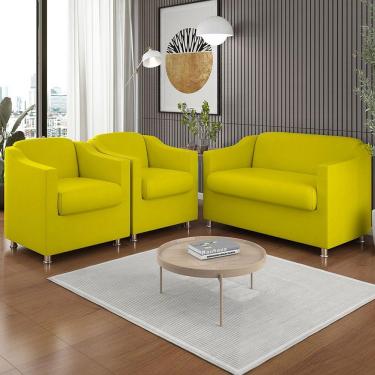 Imagem de Kit 02 Poltronas Reforçada Clinica + Namoradeira Suede Tilla Cor:amarelo