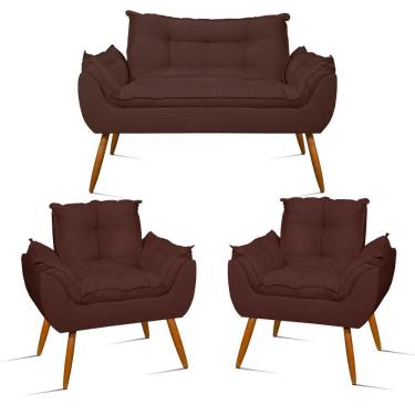 Imagem de Kit Sofá Namoradeira Opala + 2 Poltronas Opala Balaqui Decor Cor:marrom