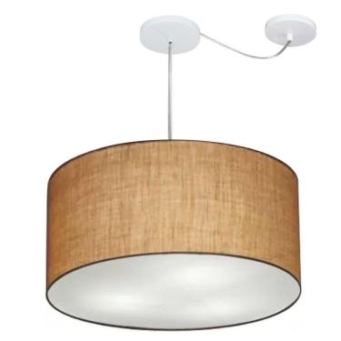 Imagem de Lustre Pendente Cilíndrico Com Desvio De Centro Vivare Md-4264 Cúpula Em Tecido 55x30cm - Bivolt Palha 127/220v