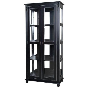 Imagem de Cristaleira Lateral Com Espelhos 2 Portas de Vidro e 3 Prateleiras Preta