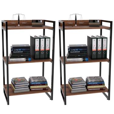 Imagem de Kit 2 Estantes Com 3 Prateleiras Escritório 104x60 Cm Nogal