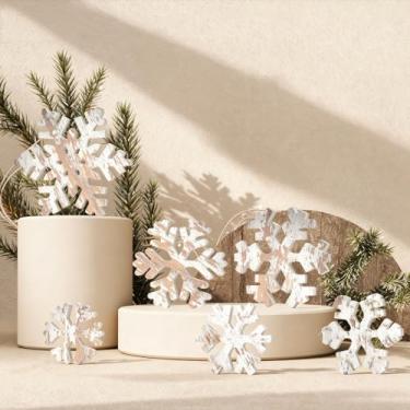 Imagem de Culudea 6 peças de decoração de mesa de floco de neve para interior, decorações de Natal em pé de madeira rústica estatueta de inverno bandeja em camadas, mesa de centro de mesa para casa, cozinha