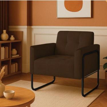 Imagem de Poltrona Sala Industrial Alta Tubo Preto Elisa Suede Marrom D03 - D'ro