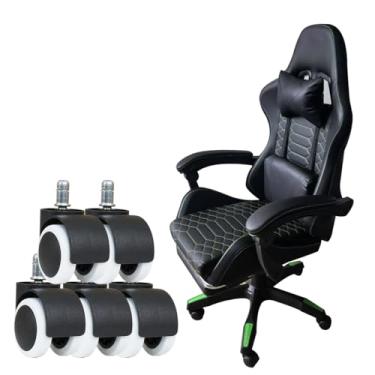 Imagem de Cadeira Gamer Ergonomica com 2 Grupo em conjuntos de cinco Rodas(Rodízios com Travão e Rodízios Padrão) e Apoio Cervical Ajustável (Preto e Verde)