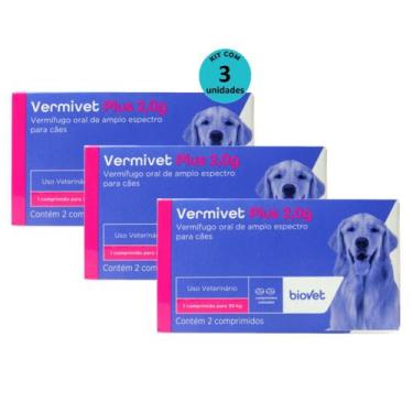 Imagem de Kit Vermivet Plus Biovet 2g com 2 Comprimidos Com 3 unidades