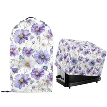 Imagem de NETILGEN Conjunto de 2 capas de poeira para eletrodomésticos de cozinha para bancada, processador de alimentos, liquidificador, máquina de fazer pão, forno, protetor de poeira, capas roxas margaridas