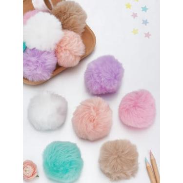 Imagem de 12 peças bola de pompom fofa, 6 cores, pompons removíveis com laço elástico em rosa, roxo, azul, verde, para chapéus, sapatos, cachecóis, bolsa, berloques, acessórios, 8 cm