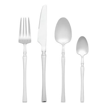 Imagem de Generic Conjunto de talheres de aço inoxidável de 4 peças com colheres e garfos, conjunto de talheres polidos espelhados, conjunto de utensílios de servir para cozinha, 4 peças, prata