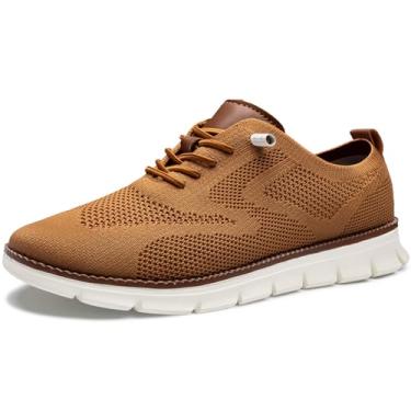Imagem de Wearbreeze Tênis masculino, casual de negócios, sapato social urbano confortável para homens, tênis de malha Oxford, calçado superior respirável, tênis leve com cadarço, Caramel, 10-10.5