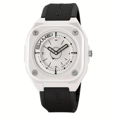 Imagem de Relógio Masculino Fashion Skmei, Impermeável 50m, Pulseira De Silicone Preto E Branco