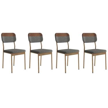 Imagem de Cadeira Sala De Jantar Valle 1755 Aço Kit 4 Uni Rose-linho Grafite-courano Caramelo-freijo - Carraro