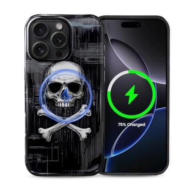Imagem de Zhhoya Capa protetora para iPhone 16 Pro, estampa de caveira Cyberpunk, brilhante, à prova de choque, magnética, engraçada, estética, antiarranhões, capa protetora