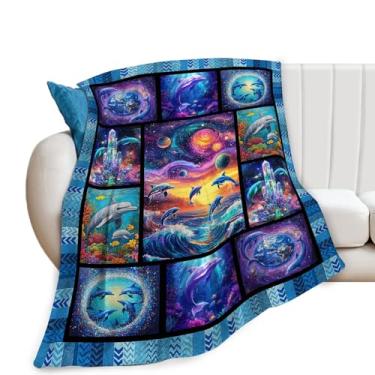 Imagem de Cobertor de golfinho, cobertor de golfinho do oceano, presentes do mar azul, cobertores de flanela de lã para mulheres, homens, meninos, meninas, amantes, adultos, roupa de cama macia, presente para