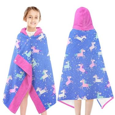 Imagem de Yzqcckss Toalha de praia com capuz para crianças - algodão grosso macio céu estrelado unicórnio criança capuz toalhas de banho/piscina toalha felpuda poncho envoltório absorvente bonito banho e