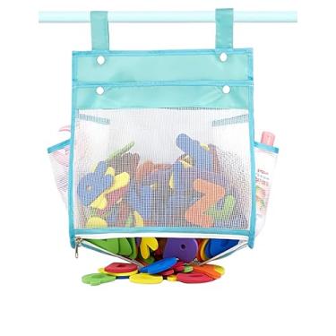 Imagem de bepisof 1 bolsa de armazenamento de brinquedos portátil de malha de grande capacidade para viagem, uso ao ar livre/banheiro (azul)