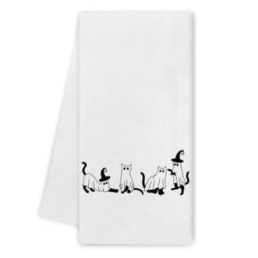 Imagem de Noaleviax Toalhas de cozinha Cat Ghost - Decoração divertida de fantasma de Halloween, presentes para amantes de gatos, toalhas de mão de Halloween Pussycat pano de prato para cozinha banheiro