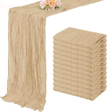 Imagem de Caminho de mesa de pano rústico de queijo de gaze de 20 x 30 cm de comprimento para decoração de mesa de chá de bebê em tecido boho transparente decoração de mesa de festa de aniversário com 12