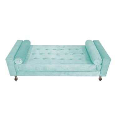 Imagem de Recamier Baú Félix Solteiro 140cm Suede Azul Tiffany