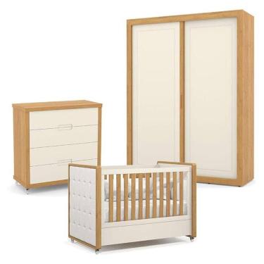 Imagem de Quarto De Bebe 2 Portas Tutto New Com Capitonê New Boucle E Gaveteiro Freijó Off White - Matic